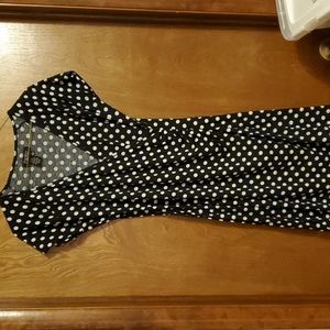Papillon Short Sleeve Black White Polkadot Faux Wrap Flare Dress S